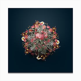 Vintage Cabbage Rose Flower Wreath on Teal Blue n.0122 Canvas Print