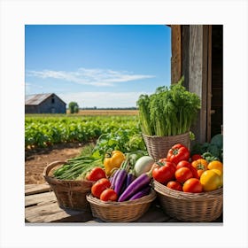 Assorted Vegetables In Peak Season Diverse Lush Greens Ripe Red Tomatoes Plump Purple Eggplants 2 1 Canvas Print