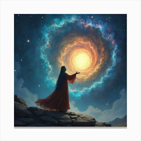 Mage Summoning A Portal To A Realm Of Swirling Galaxies 1 Canvas Print