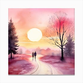 Watercolor Of A Couple Walking Canvas Print