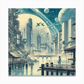 Anime Landscape With Futuristic Technology (1) Canvas Print