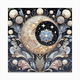 Moon And Flowers Canvas Print