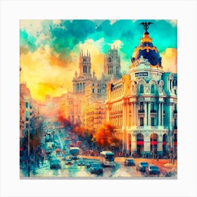 Madrid Cityscape Watercolor Painting Canvas Print