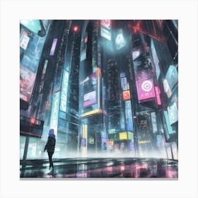Quiet Rainy Cyber City at Night  Canvas Print