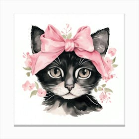 Black Cat With Pink Bow 1 Canvas Print