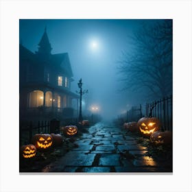 Haunting Halloween Greetings On A Misty Night (2) 2 Canvas Print