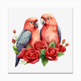 Parrots And Roses 2 Canvas Print