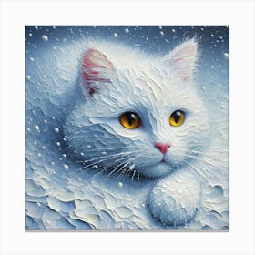 White Cat In Snow Canvas Print