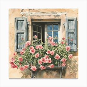 Pink Roses In The Window Canvas Print