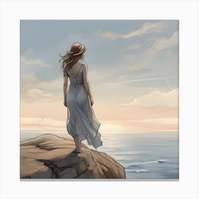 Girl Looking At The Ocean Canvas Print