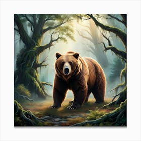 Brown Bear In The Forest Canvas Print