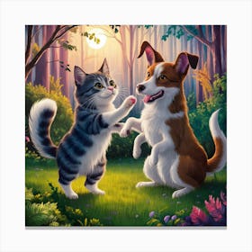 Dog and Cat playfully Canvas Print