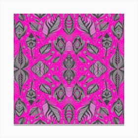 Neon Vibe Abstract Peacock Feathers Black And Hot Pink Canvas Print