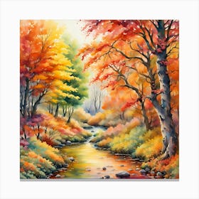 Trees Forest Stream Paint Painting Canvas Print