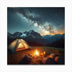 Night Camping In The Mountains Canvas Print