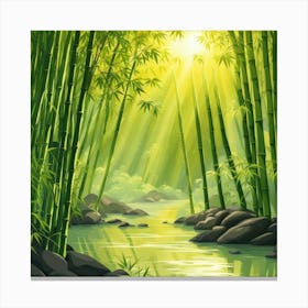 A Stream In A Bamboo Forest At Sun Rise Square Composition 179 Canvas Print