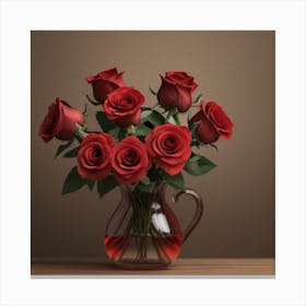 Red Roses In A Vase Canvas Print