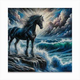 Black Horse In The Sea 2 Canvas Print