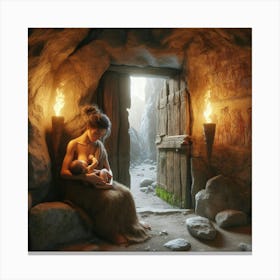 Neanderthal Woman In Cave Canvas Print