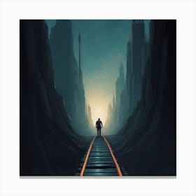 Man On Train Tracks Canvas Print