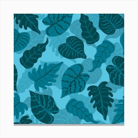 Blue Tropical Leaves Canvas Print