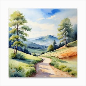 Watercolor Of A Country Road Canvas Print