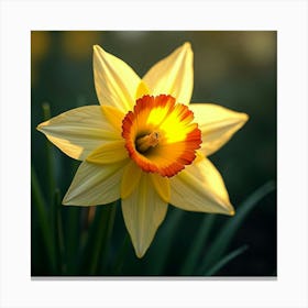 A Radiant Daffodil With Petals Of Shimmering, Fractal Light Blooming In A Magical Garden 1 Canvas Print