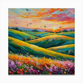 Sunset In The Meadow Canvas Print