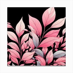 Pink Leaves On Black Background Canvas Print