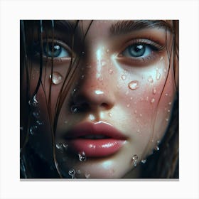 Portrait Of A Girl With Water Drops Canvas Print