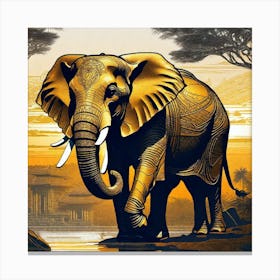 Elephant In The Savannah Canvas Print