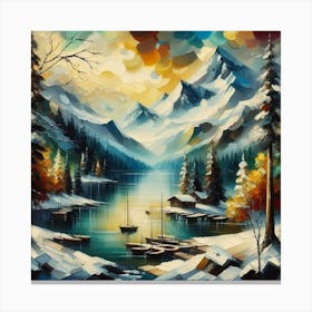 Montain lac oil painting abstract painting art 10 Canvas Print