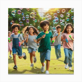 Children Playing With Soap Bubbles 1 Canvas Print