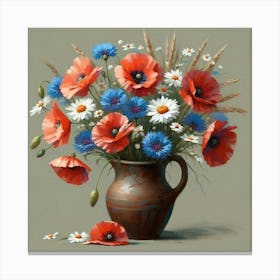 Poppies In A Vase, Acrylic Style Painting Canvas Print