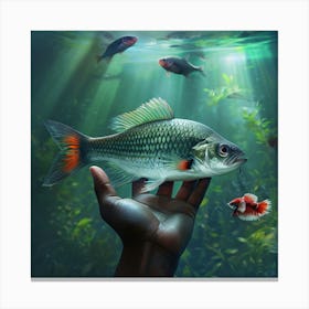 Surreal Underwater Scene With Open Hand And Fish Art Canvas Print