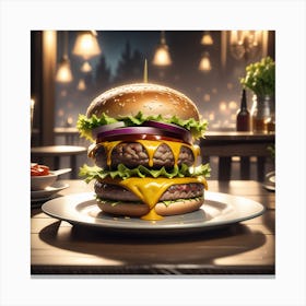 Burger On A Plate 84 Canvas Print