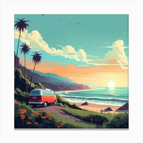 Vw Van On The Beach Canvas Print