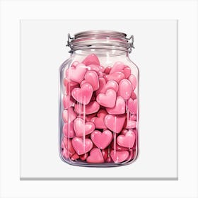 Pink Hearts In A Glass Jar Canvas Print