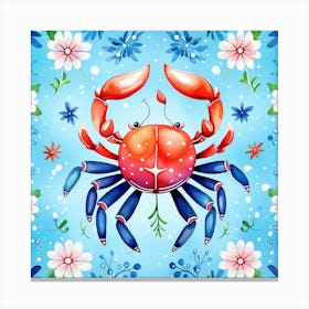 Crab And Flowers Canvas Print