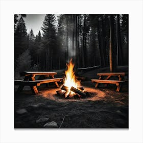 Campfire In The Woods 3 Canvas Print