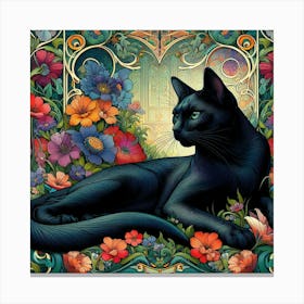 Black Cat With Flowers 8 Canvas Print