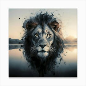 Lion Head Double Exposure Canvas Print