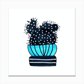 Cactus 3 Desert Plant Blue Black Canvas Print