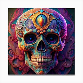 A Detailed And Colorful Skull With Floral Motifs Canvas Print