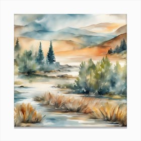 Watercolor Of A River Canvas Print