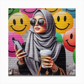 Smiley Graffiti Girl - Pop Art Painting Canvas Print