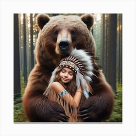 Indian Girl Hugging A Bear Canvas Print