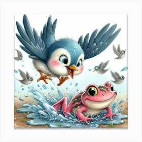 Frog And Bird 2 Canvas Print