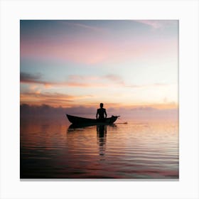 Man In A Canoe At Sunrise Canvas Print