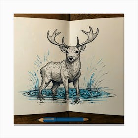 Deer In Water 11 Canvas Print